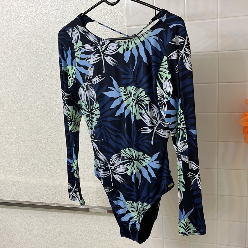 Roxy baby long sleeve indigo women’s size large onesie swimsuit